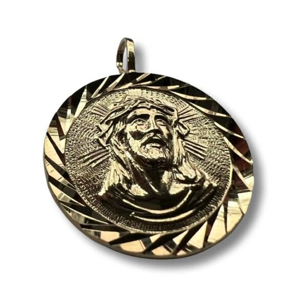 14k Yellow Gold Religious Jesus Christ Stamp Pendant | birthday gift | - Picture 1 of 8